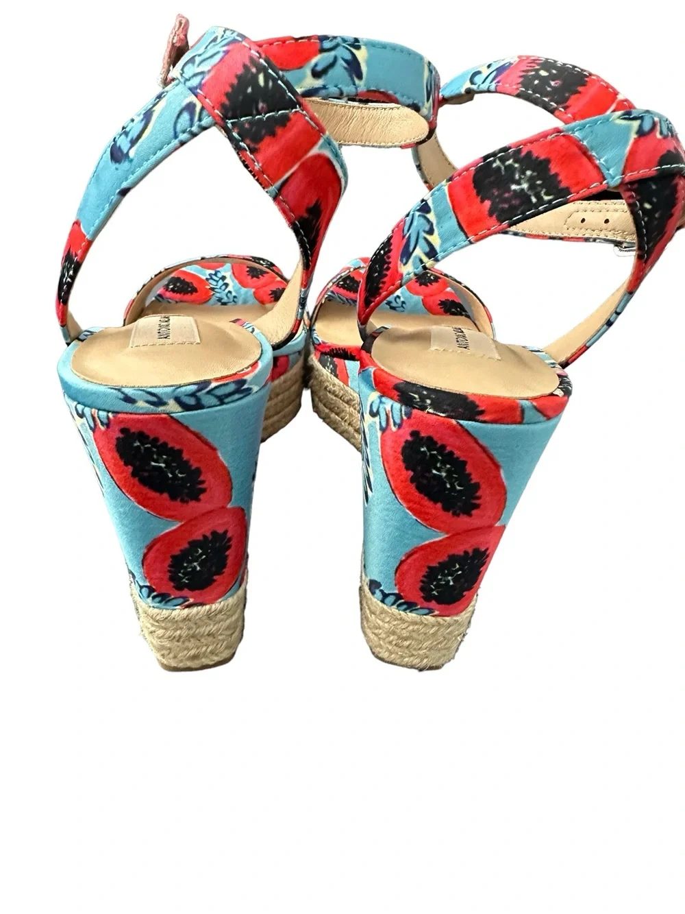 ANTONIO MELANI Turquoise & Red Floral Ankle-Strap Wedges